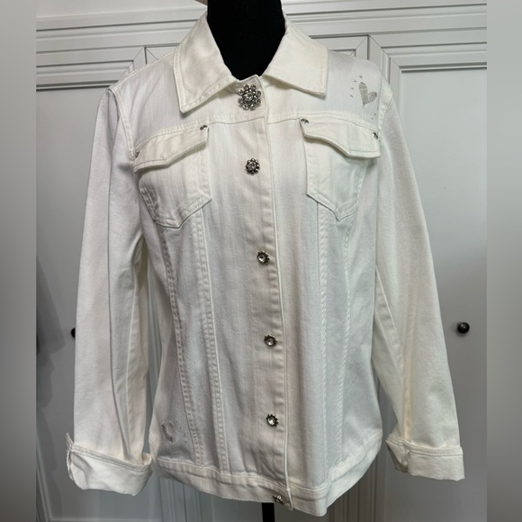 Brighton Jackets & Blazers - Brighton White Denim Jacket with Rhinstone Buttons Size XL